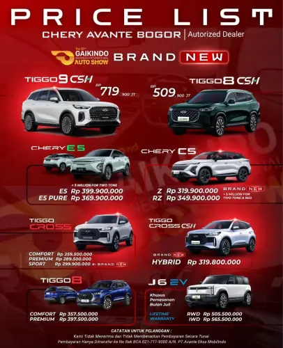 Pricelist Harga Chery kebonpala 2025